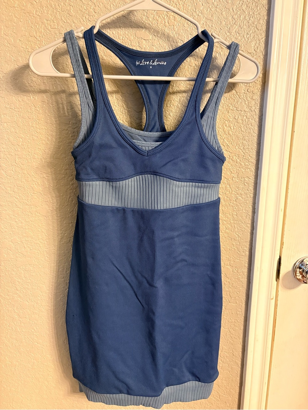 For Love & Lemons Blue Two-Tone Ribbed Mini Dress Sporty Tennis Dress